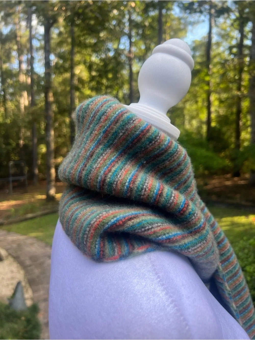 Vintage 100% Lambswool Striped Scarf Multicolor Fringe Made Hong Kong
